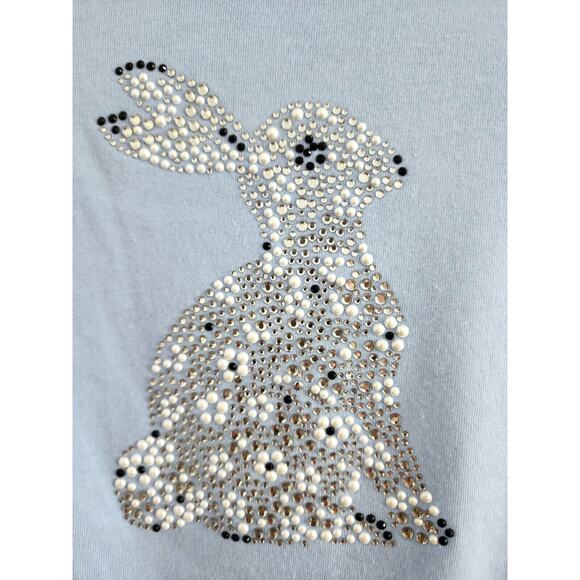 TOP/BLOUSE-CORAL BAY-Light Blue-Rabbit-Faux Pearls-Rhinestones-Size Small - Picture 9 of 16